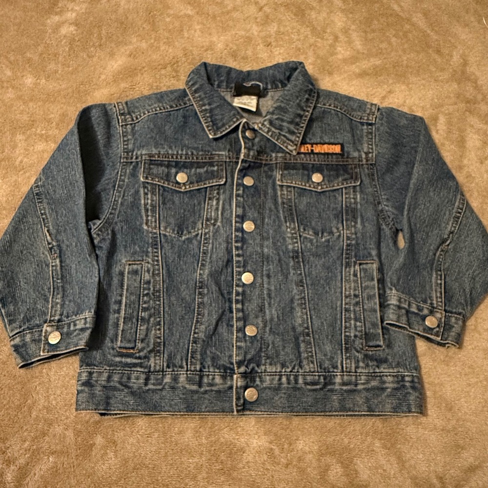 Harley-Davidson Kids Blue Denim Trucker Jacket Bar & Shield Logo Size 6